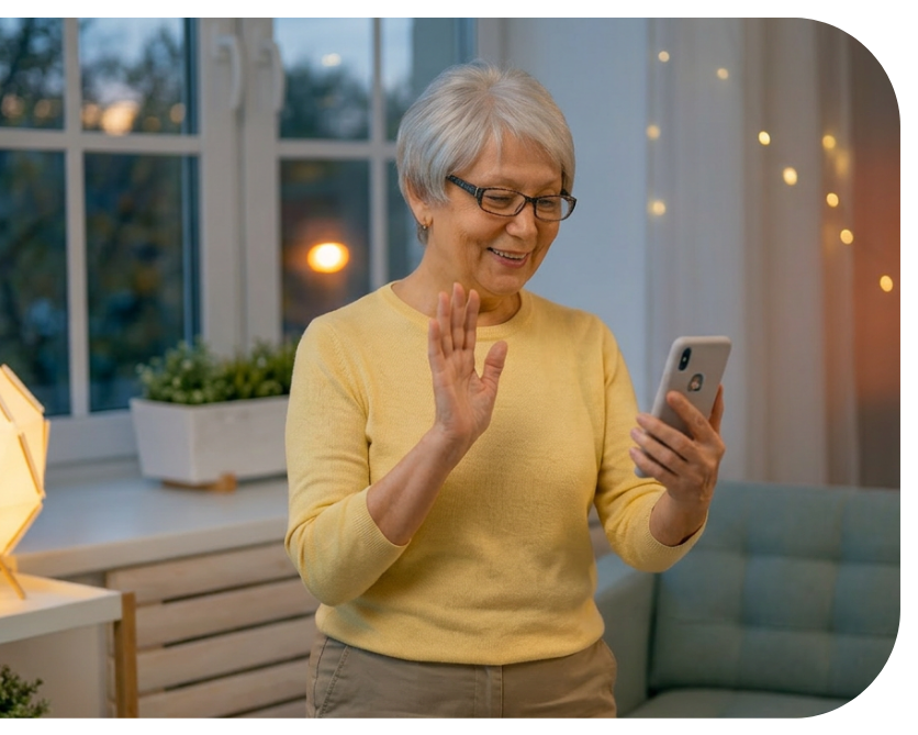 Seniorka používa mobil a televíziu s pripojením METRONET